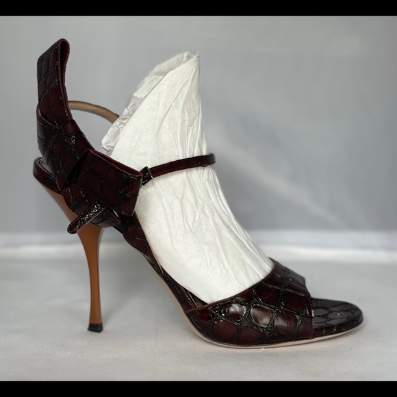 Miu Miu croc embossed bow ankle strap sandals - Picture 2 of 12